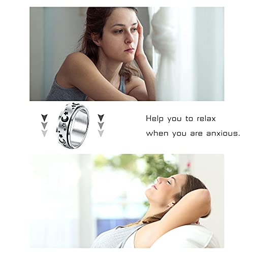 Jstyle Stainless Steel Spinner Rings For Anxiety Fidget Band Rings For Women Moon Star Sun Ring Celtic Stress Relieving Reduce Anxiety Size 9 #TOP1