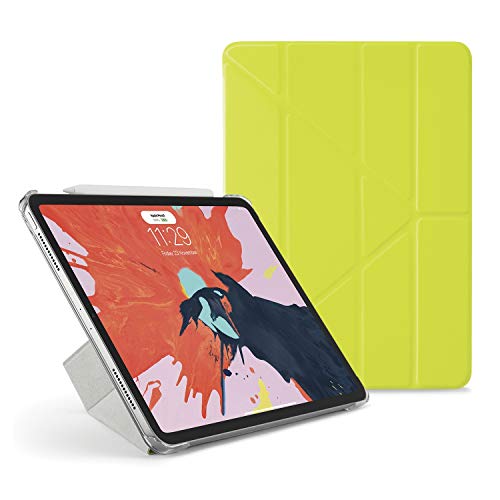 PIPETTO Origami iPad Case Pro 11 (2018) with 5 in 1 Stand in Vegan Leather & auto Sleep/Wake Function Pistachio Lambskin/Clear