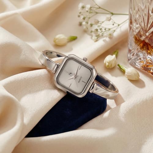 Image of Shocknshop Elegant Bangle Aura Square Dial Ladies Rose Gold Bracelet Strap Watch for Woman -WCH181