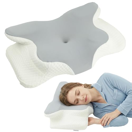 Premium Memory Foam Neck Pillow Cervical Neck Pillow for Neck Pain Relief Ergonomic Neck Support Butterfly Design Neck Pillow for Side Back & Stomach Sleepers with Removable Pillowcase