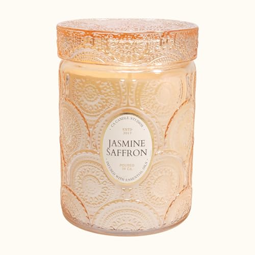 LEOBEN CO Jasmine Saffron Scented Candle 18oz Heirloom Collection Design 80 hr Burn Time Poured in California Using Vegan Soy Wax and Essential Oils Made in Small Batches