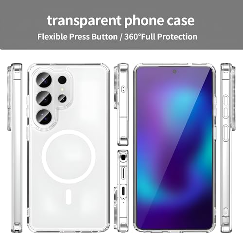 Image of Clear Case for Samsung Galaxy S26 Ultra with Magnetic Ring Compatible with MagSafe, Hybrid Shockproof Transparent Back Cover (Hard PC Back + Soft TPU Bumper)