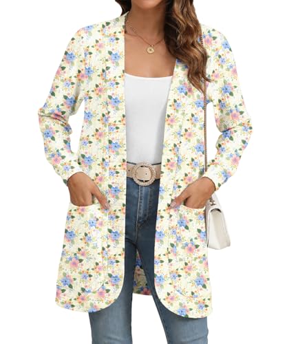Image of YSYOKOW Cardigan Sweaters for Women Long Sleeve Open Front with Pockets | Long Cardigans for Women Lightweight Soft Casual Dressy Loose Fit Cardigan Sweater with Pockets for Work and Office
