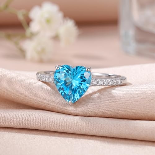 Image of Zarkan 925 Hallmark, Certified and Authentic Silver Premium Aqua Blue Heart Adjustable Ring | Rhodium Plated | With authentic Certificate