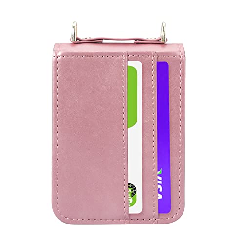 Lbyzcase Wallet Case Compatible With Galaxy Z Flip 4 5G,Adjustable Crossbody Lanyard Durable Card Slots Shockproof Protective Phone Cover For Samsung Galaxy Z Flip 4 2022 (3-Rose Gold) #TOP3