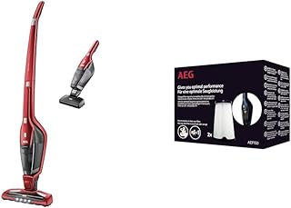 AEG CX7 Flexibility Animal Aspiradora Escoba 2 en 1 con Batería de Litio TurboPower HD Especial Pelo de Mascota, Rojo Chile + AEG AEF150 Pack de 2 Filtros Extra