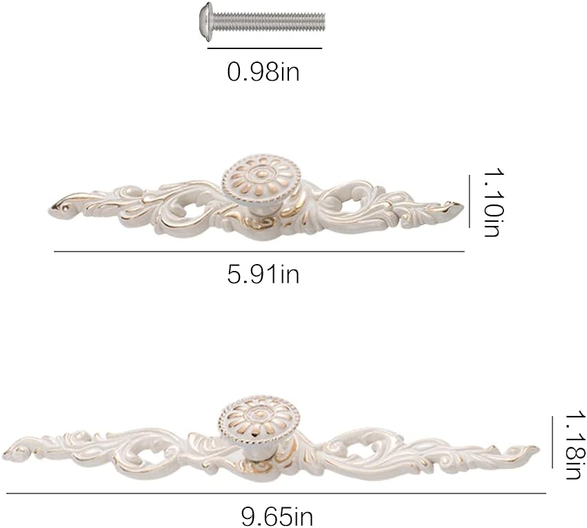 2Pcs Zinc Alloy Drawer Pulls White Vintage Kitchen Shabby Chic Cabinet Handles Decorative Door Pull and Handles for Dresser Vanity Nightstand Wardrobe Closet Cupboard (Sun,L)