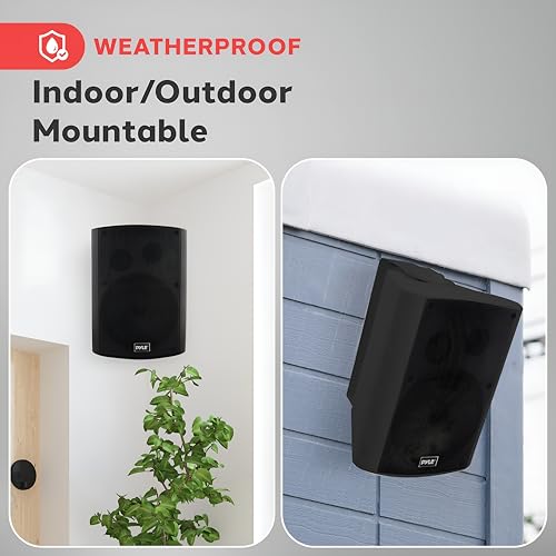 Image of Pyle Waterproof Wall Mount Speaker System - 5.25 Inch Active + Passive Pair Wireless Bluetooth Compatible Indoor /Outdoor Stereo Sound Set with AUX IN - Pyle PDWR52BTBK (Black)