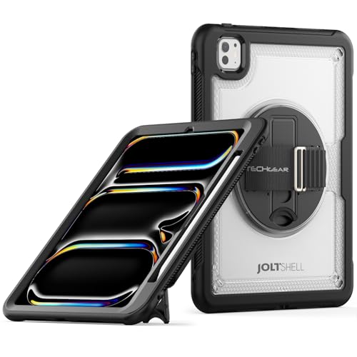 TECHGEAR JOLT-SHELL - Funda para Apple iPad Pro de 11 pulgadas 2024 (M4) de 5ª generación, resistente, resistente, delgada, a prueba de golpes, con soporte giratorio de 360 grados y funda con correa