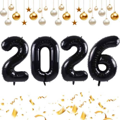 Image of TONIFUL 2026 Graduation Balloons 42Inch Black 2026 Number Balloons Aluminum Foil Mylar Balloons for Graduation New Year Eve Decorations Class of 2026 Christmas Anniversary 2026 Grad Party Supplies