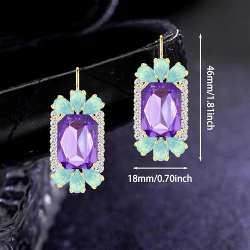 GPASTG Dainty Sparkly Crystal Big Rectangle Geometry Flower Dangle Drop Leverback Earrings For Women Wedding (Purple) by GPASTG - Used condition - Image 5