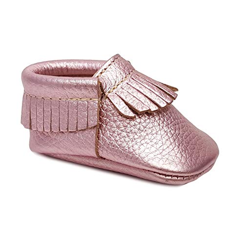 First Steps Kid's Premium Leather Moccasins, Metallic Pink 1 M US Infant