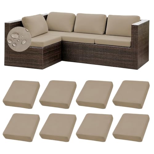 ZGDDPZA 8PCS Outdoor Patio Cushion Covers Waterproof, Stretch Replacement Sofa Seat Covers for Rattan Garden Furniture Cushions (Coffee,4 * 1seat+4*backrest)