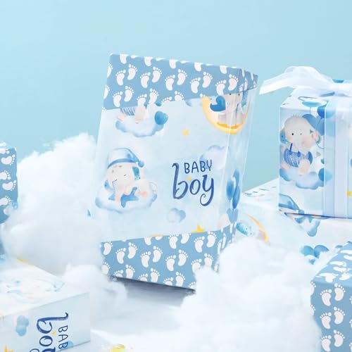 Papier cadeau bleu bébé éléphant pour anniversaire de garçon