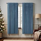 Pitalk Light Blue Velvet Curtains 63 Inch Length for Boys Bedroom Kids Nursery Coastal Elegant Decor Texture Room Darkening Thermal Stone Vintage Blue Curtain for Office Kitchen Study Room 2 Panel Set