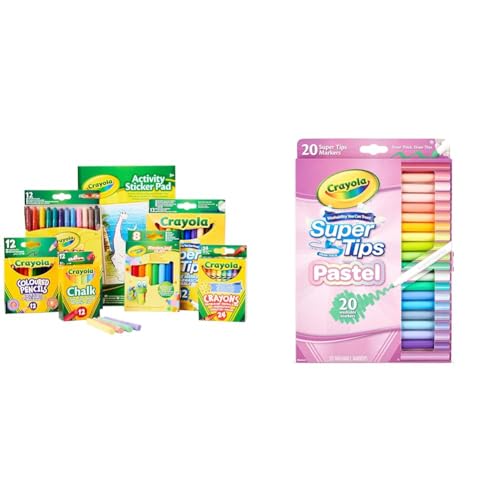 CRAYOLA Colour and Create Tub - Including Crayons, Markers, Pencils, Pens, Chalks & Pastel SuperTips Washable Markers - Assorted Colours | Felt Tip Pens That Can Easily Wash Off Skin and Clothing