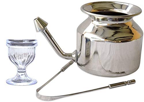 WITSOUL Stainless Steel Jal Neti Pot and Steel Tongue Cleaner with Glass Eyewash Cup (WHITE) Personal Cleansing Kit Includes 3 item-picture-26