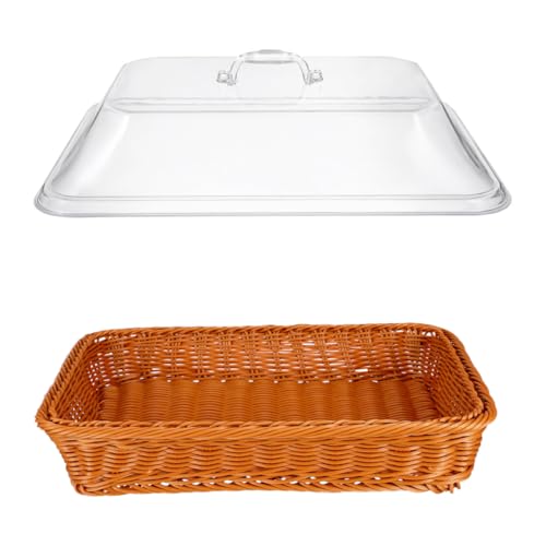 Cesta de ratán multiusos con tapa acrílica resistente para pan 2
