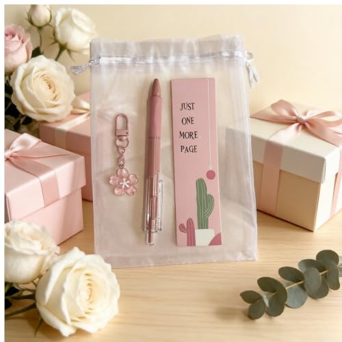 60 Pcs Bulk Stationery Set (15 Individually Wrapped) - Pastel Pens, 30 Unique Bookmarks & Acrylic Flower Charms - Aesthetic Desk Gifts for Professor, Coworker, College Gir - Acarino - Image 5