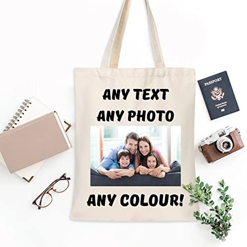 JATEBI Personalized Tote Bag, Canvas Tote Bag With Customizable Pictures and Text, Reusable Grocery Bag (1)