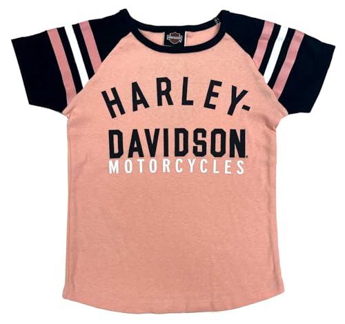 Harley-Davidson Little Girls' H-D Raglan Short Sleeve Toddler Tee - Pink