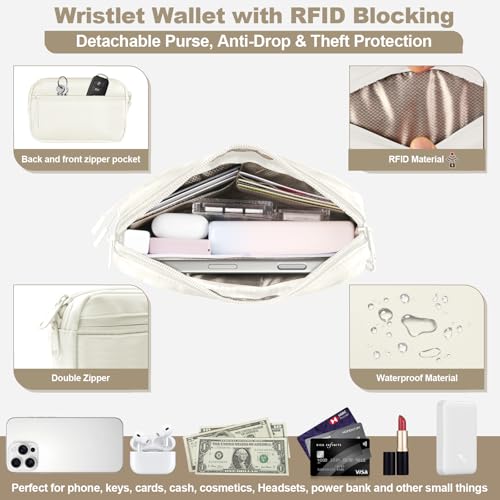 Image of YFWE Phone Strap Crossbody, Clip and Go Strap for Phone with Wallet Crossbody, Adjustable Phone Lanyard Belt Strap with Detachable RFID Wristlet Wallet (XL-Cream)