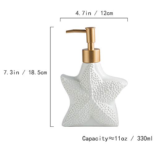 Fuyu Ceramics White Seashell Shape Soap Bottle Lotion Bottle Starfish Soap Dispenser With Stainless Pump #TOP1