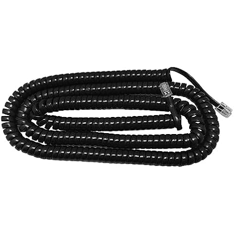 The VoIP Lounge 25 Foot Gloss Black Long Handset Receiver Curly Coil Cord for Landline Phone Cover