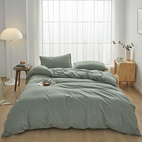 FACE TWO FACE Duvet Cover Set – 100% Washed Cotton, King, Reversible Green