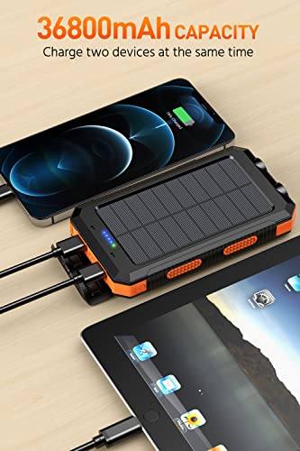 Power-Bank-Portable-Charger-Solar - 36800Mah Waterproof Portable External Backup Battery Charger Built-In Dual Qc 3.0 5V3.1A Fast Usb And Flashlight For All Phone And Electronic Devices (Orange) #TOP2