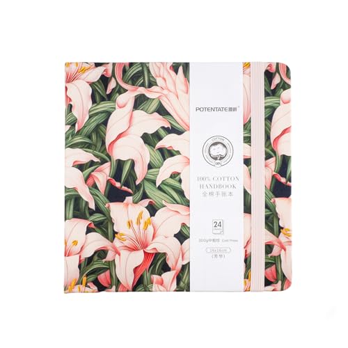 Mocrop 16x16cm Carnet Aquarelle, Papier Aquarelle 300g Coton 100%, 24 Feuilles Sketchbook, Grain Fin, Pour Les Débutants Et Les Artistes, Pour Capturer Des Moments En Voyage（fleurs roses ）