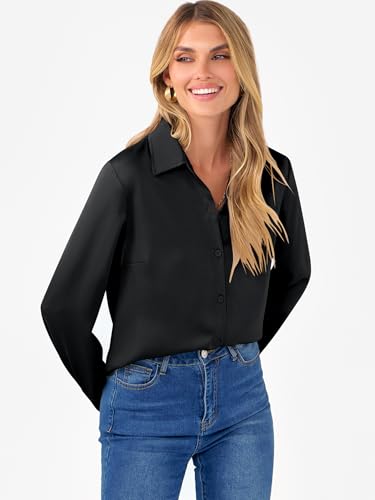 ANRABESS Blouse for Women Dressy Casual Satin Long Sleeve Button Down Shirts 2025 Fall Outfits Office Business Work Tops4