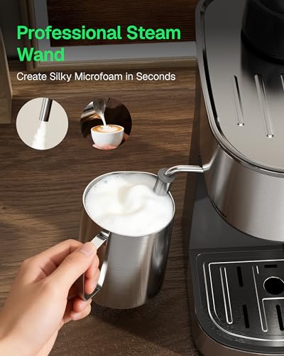 Image of HBN Espresso Machine, 3.5Bar Cappuccino & Latte Maker, 2-4 Cup Stainless Steel Coffee Machine with Milk Frother, 800W Espresso Machine Maker with Steamer, Compact Coffee Maker for Home and Office