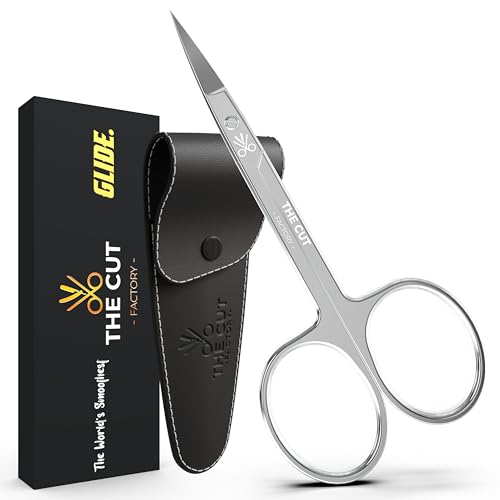 The Cut Factory- Cuticle Scissors Extra Fine Point Tips Slighty Curved Blades Pedicure And Faical Hair Scissors For Eyebrows Nose Hair- Nail Scissors With Life Time Anti Rust (PU LEATHER POUCH)
