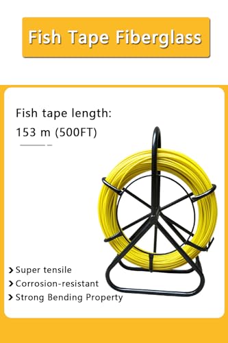 Fish Tape Fiberglass 6MM 500FT Fish Tape Puller Fiberglass Wire Cable Running with Cage [6mm*150m]