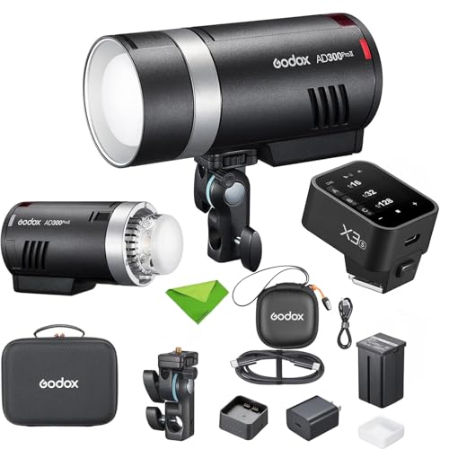 Godox AD300 Pro II AD300Pro II with X3 S Trigger 300Ws TTL Outdoor Flash, 2.4G Wireless, 12W Bi-Color Modeling Light, 0.01~1.5s Recycle Time, 1/512 Light Control, Strobe Speedlight Monolight