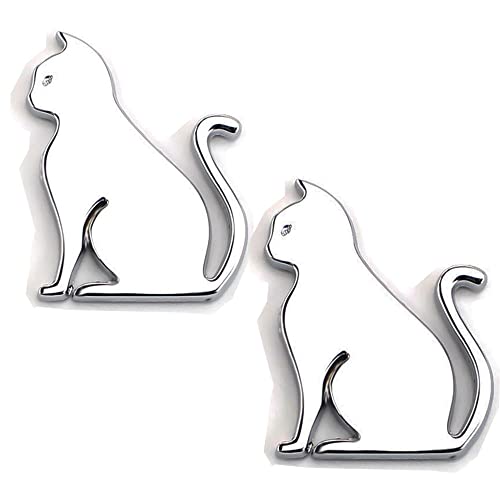 Image of 2pcs 3D Metal Cat Stickers Emblem Badge Decals with Self-Adhesive Backing for Car Trunk Motocycle Decoration (Cat Silver)