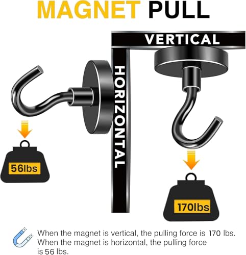 Image of DIYMAG Magnetic Hooks,170lbs Heavy Duty Magnets with Hook Black 8 Pack