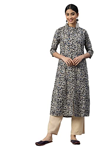 Image of Vbuyz Women's Floral Print A-Line Cotton Stitched Kurta