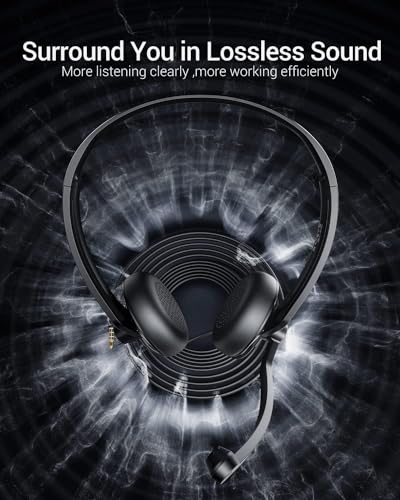 Image of FEABASK USB Headset with Microphone for PC - Lightweight Wired Computer Headset with Microphone for Home Office Online Class Skype Zoom Meetings,in Line Mute Controls(10pcs)