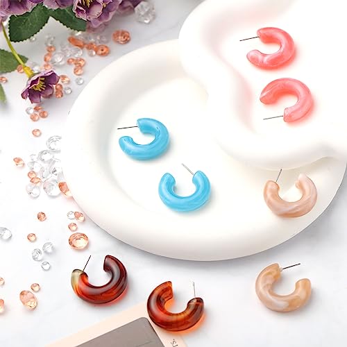 Ecally 12 Pairs Acrylic Resin Hoop Earrings Set Multiple Colors Resin Hoops Summer Lightweight Marble Earrings for Women Party Gifts Jewelry3