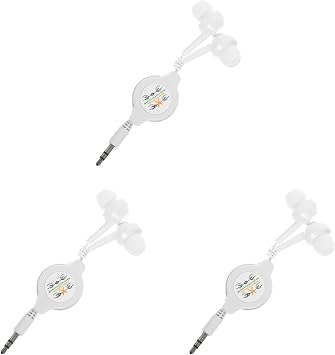 Mikikit 3 Pack Retractable Earbuds Tangle-Free Wired in-Ear Earphones with 3.5mm Jack, Portable Stereo Headphones for Travel School Tablets, White