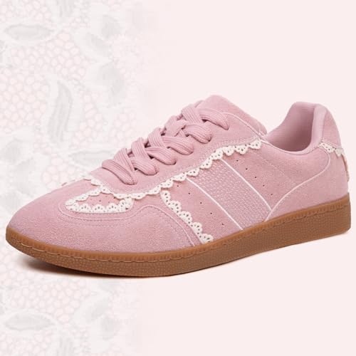 Image of Casual Sneakers for Women Lace Detail Elegant Ribbon Lace-Up Fashion Sneakers with Leather Upper Memory Foam Insole and Trendy Casual Shoes for Women