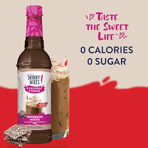 Image of Jordan's Skinny Mixes Sugar Free Coffee Syrup, Holiday Peppermint Mocha Coffee Flavoring Syrup, Zero Calorie Drink Mix for Lattes, Baking, Protein Shake or Cocktail, Dairy & Gluten Free, Kosher, 25.4 Fl Oz