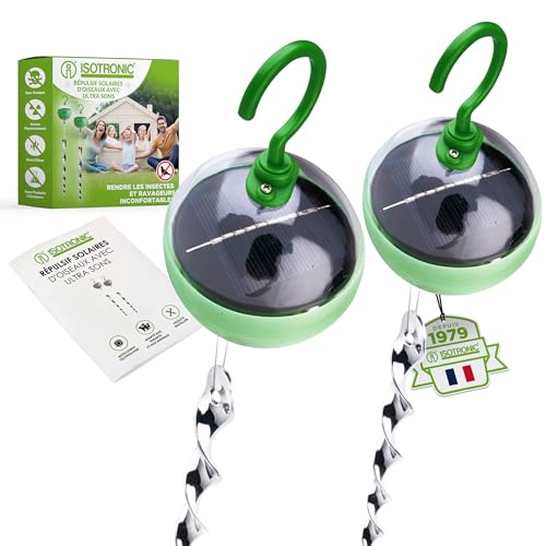 ISOTRONIC Solaire Mobile – Pigeons/répulsif à ultrasons et lumière pour Grange, Jardin, Voiture et Garage, Sons particulièrement élevés, fréquence...