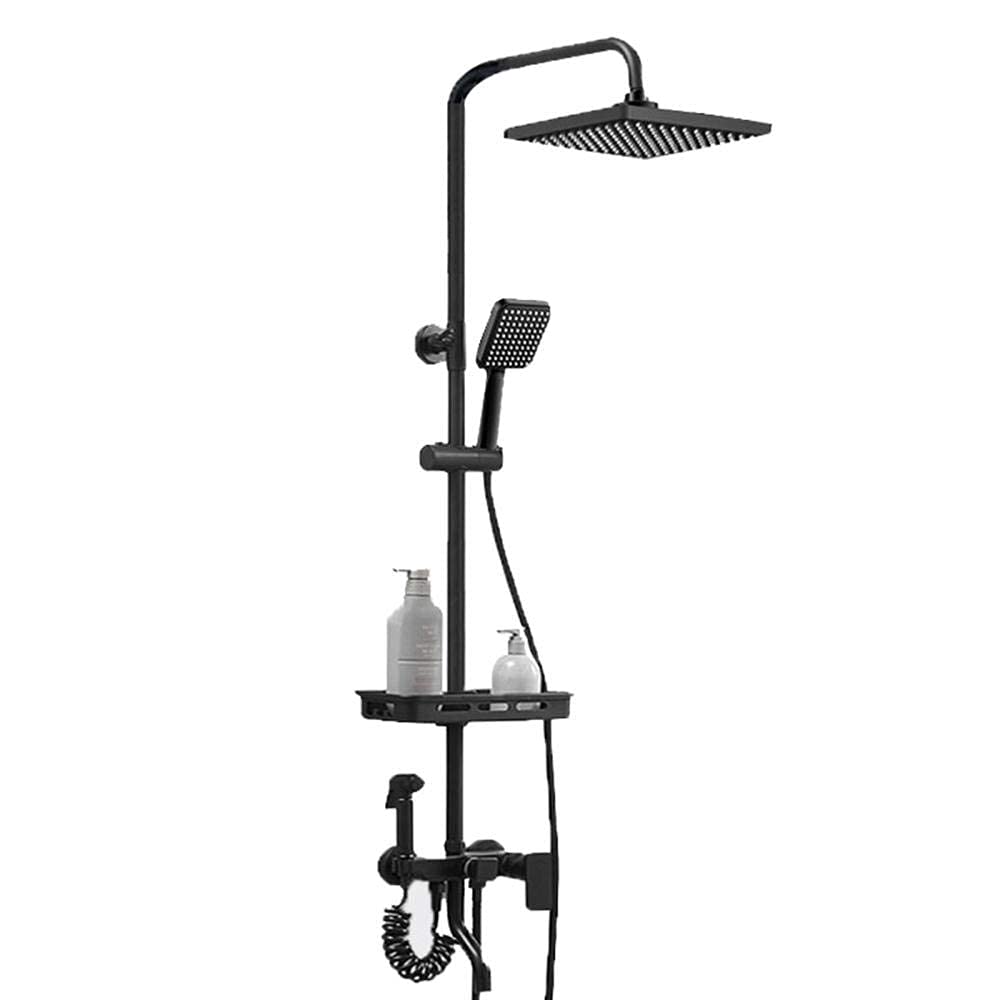 QUSYZD Shower Kits with Overhead Shower Rain Shower Head and Hand Sprayer Storage Shower Mixer Set Wall Mounted Black Shower System-A,A,B