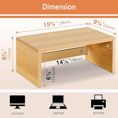 Image of Higher Monitor Stand Riser, Wood Monitor Riser with Storage for Desk Small Monitor Stand TV /Screen /PC /Laptop Riser Computer Stand Desktop Shelf (Oak)