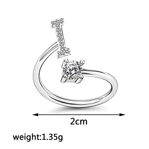 Image of HUJUON Silver Initial Letter Ring for Women. Adjustable Crystal Alphabet Ring,Name Initials Stackable Knuckle Rings A-Z CZ Open Ring