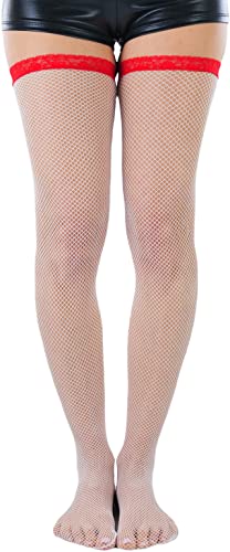 Image of ToBeInStyle Women's Wide Floral Lace Fishnet Thigh Hi Stockings