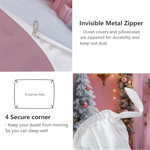 Housse de Couette 200x200cm Imprimé 3D Rose de Noël Parure de Lit Finition Premium